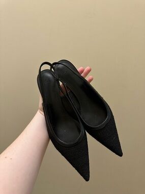 H&M Black Pointed Slingback Kitten Heels